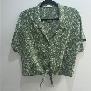 Green Tie-Front Blouse